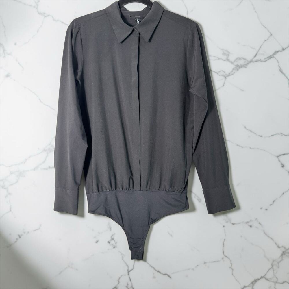 Athleta Women's River North Long Sleeves Collared Bodysuit Black Size M